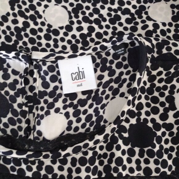 CAbi #3079 Jot Top Polka Dot Sleeveless Blouse Black White Size M - Picture 8 of 8